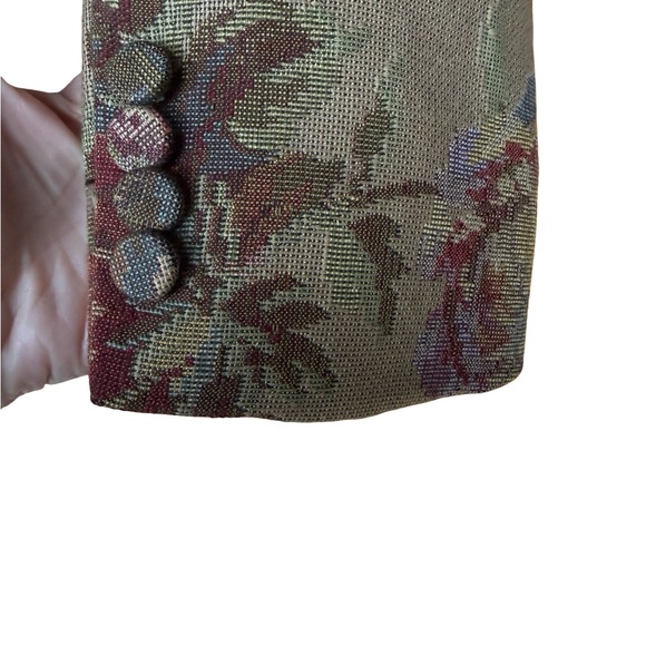RARE Vintage Ralph Lauren Taupe Floral Tapestry Stand-Collar Blazer Size 6 - Picture 5 of 10